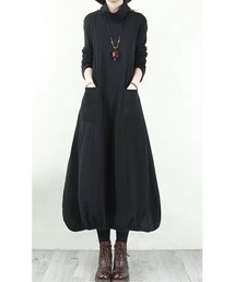 HONKY TONK（ホンキートンク）の「裾バルーンデザイン＆オフネック　ストレッチ長袖ワンピース（ワンピース）」