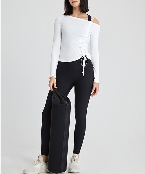 【美品】リントスル　ブラック ヨガウェアセット 長袖トップスとレギンス➕ヨガ靴下 loopa シュラグ 七分袖カーディガン レディース ショート