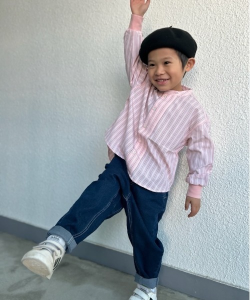 MAKE YOUR DAY(メイクユアデイ)の「バンドカラーシャツ■80~140cm(シャツ/ブラウス・キッズ・ピンク/ブラック/ベージュ/オフホワイト・100/110/90/120/80/140/130)」の9枚目の写真