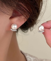ビジュー ライン 一粒 パール ピアス イヤリング