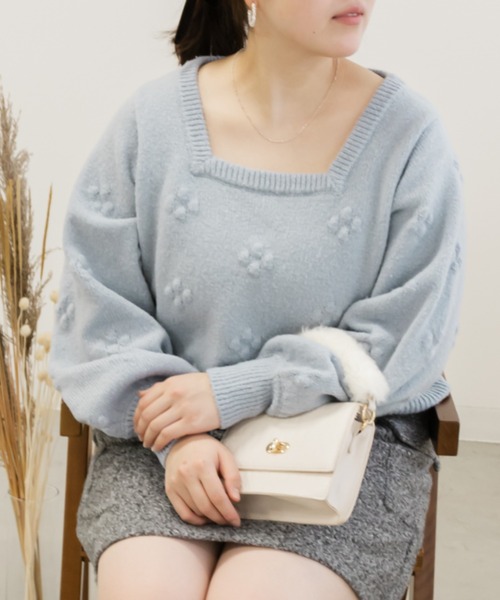 CLETTE(クレット)の「ぽこぽこフラワーニット(ニット/セーター・レディース・ピンク/ブルー/オフホワイト/ミント・LL/3L/4L)」の18枚目の写真