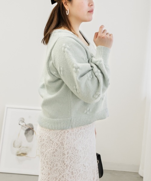 CLETTE(クレット)の「ぽこぽこフラワーニット(ニット/セーター・レディース・ピンク/ブルー/オフホワイト/ミント・LL/3L/4L)」の10枚目の写真