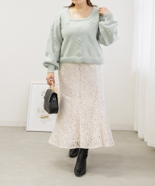 CLETTE(クレット)の「ぽこぽこフラワーニット(ニット/セーター・レディース・ピンク/ブルー/オフホワイト/ミント・LL/3L/4L)」の11枚目の写真
