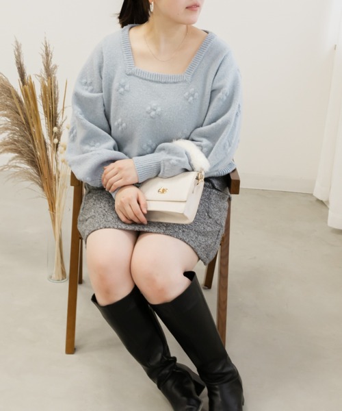 CLETTE(クレット)の「ぽこぽこフラワーニット(ニット/セーター・レディース・ピンク/ブルー/オフホワイト/ミント・LL/3L/4L)」の16枚目の写真
