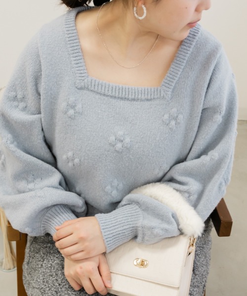 CLETTE(クレット)の「ぽこぽこフラワーニット(ニット/セーター・レディース・ピンク/ブルー/オフホワイト/ミント・LL/3L/4L)」の17枚目の写真