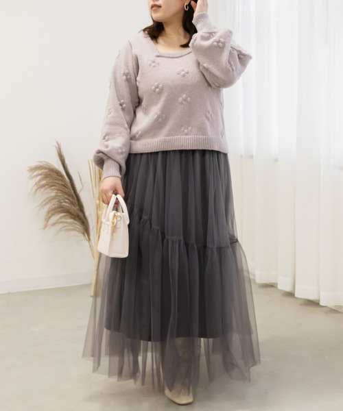 CLETTE(クレット)の「ぽこぽこフラワーニット(ニット/セーター・レディース・ピンク/ブルー/オフホワイト/ミント・LL/3L/4L)」の19枚目の写真