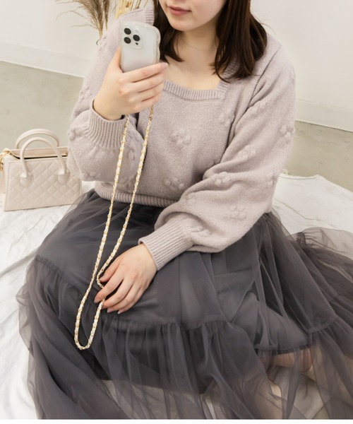 ヴィンテージ お花柄ぽこぽこウールコート　ニット　グレー　美品 n'OrLABEL花柄ぽこぽこジャカードニット[品番：MITW0017041