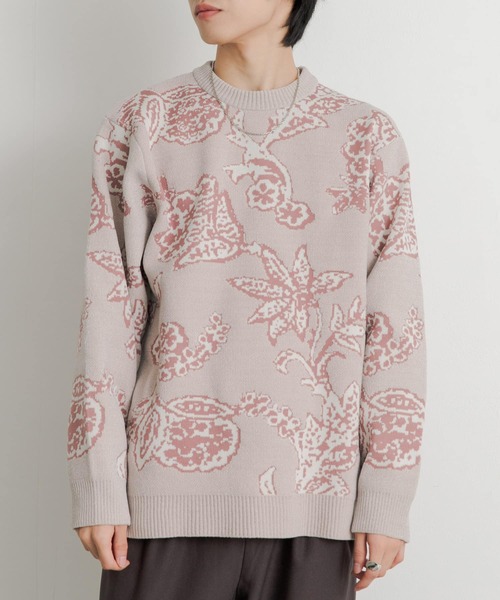 SENSE OF PLACE by URBAN RESEARCH（センスオブプレイスバイアーバンリサーチ）の「モールフラワークルーネックセーター（ニット/セーター・メンズ・ライトベージュ/ブラック/ブルー・LARGE/MEDIUM）」の8枚目の写真