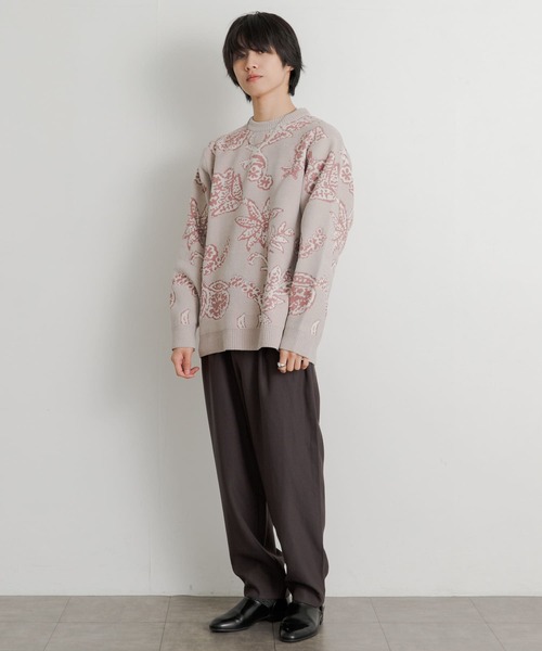 SENSE OF PLACE by URBAN RESEARCH（センスオブプレイスバイアーバンリサーチ）の「モールフラワークルーネックセーター（ニット/セーター・メンズ・ライトベージュ/ブラック/ブルー・LARGE/MEDIUM）」の9枚目の写真