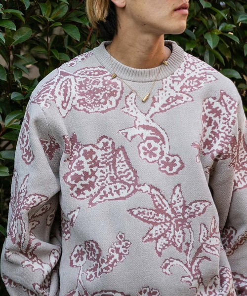 SENSE OF PLACE by URBAN RESEARCH（センスオブプレイスバイアーバンリサーチ）の「モールフラワークルーネックセーター（ニット/セーター・メンズ・ライトベージュ/ブラック/ブルー・LARGE/MEDIUM）」の12枚目の写真