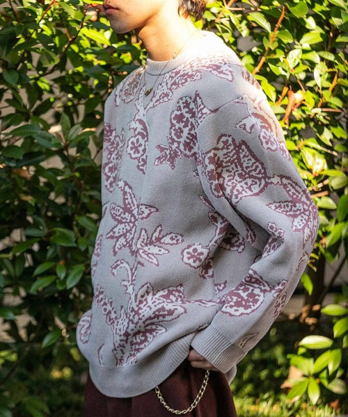 SENSE OF PLACE by URBAN RESEARCH（センスオブプレイスバイアーバンリサーチ）の「モールフラワークルーネックセーター（ニット/セーター・メンズ・ライトベージュ/ブラック/ブルー・LARGE/MEDIUM）」の14枚目の写真