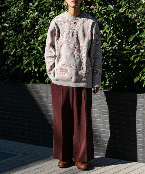 SENSE OF PLACE by URBAN RESEARCH（センスオブプレイスバイアーバンリサーチ）の「モールフラワークルーネックセーター（ニット/セーター・メンズ・ライトベージュ/ブラック/ブルー・LARGE/MEDIUM）」の16枚目の写真