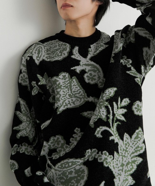 SENSE OF PLACE by URBAN RESEARCH（センスオブプレイスバイアーバンリサーチ）の「モールフラワークルーネックセーター（ニット/セーター・メンズ・ライトベージュ/ブラック/ブルー・LARGE/MEDIUM）」の20枚目の写真