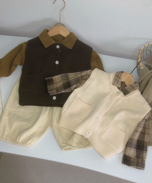 aimoha（アイモハ）の「【aimoha-KIDS-】子供服　パッチポケット付きニットベスト（ベスト・キッズ・チョコ/オフホワイト・90/100/110/120/130）」の6枚目の写真