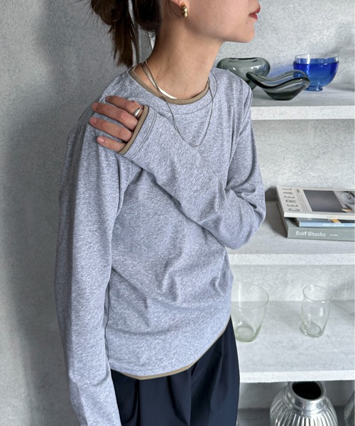 feepur(フェピュール)の「バイカラーフライスロンTee(Tシャツ/カットソー・レディース・ブラック/オフホワイト/オートミール/グレー・MEDIUM)」の3枚目の写真