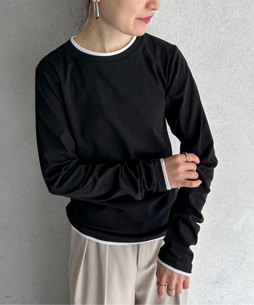 feepur(フェピュール)の「バイカラーフライスロンTee(Tシャツ/カットソー・レディース・ブラック/オフホワイト/オートミール/グレー・MEDIUM)」の2枚目の写真