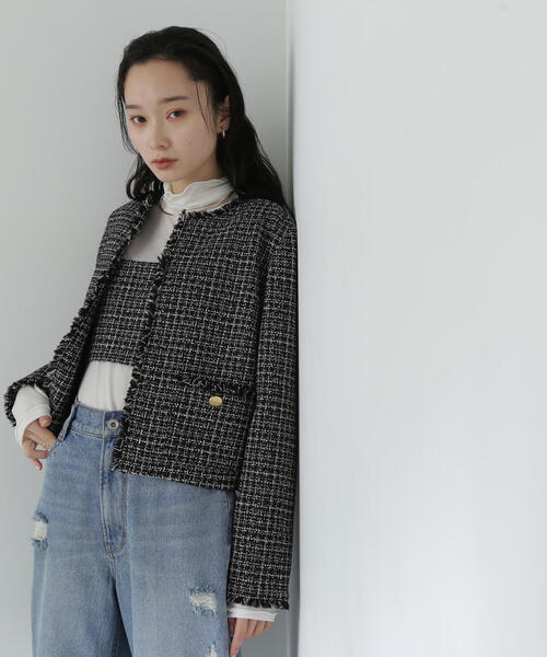 NATURAL BEAUTY BASIC(ナチュラルビューティーベーシック)の「◇ツイード SETUP ジャケット(ノーカラージャケット・レディース・ホワイト系その他/ブラック系その他・MEDIUM/SMALL)」の2枚目の写真