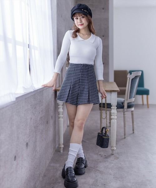 clear（クリア）の「チェック柄タックハイウエストショートパンツ［ショート丈 上品 大人 フェミニン］≪再入荷≫（その他パンツ・レディース・アイボリー/ブラック・S/M）」の11枚目の写真