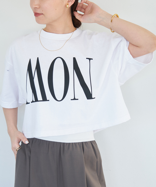 【Deuxieme Classe】MON NOW クロップドTシャツ ホワイト セール】BTN MON/NOW Tシャツ（Tシャツ/カットソー）｜Deuxieme