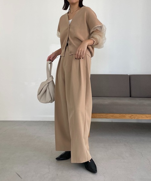 CAPRICIEUX LE'MAGE（カプリシューレマージュ）の「袖シアーカーディガン（カーディガン/ボレロ・レディース・ブラック/オフホワイト/ベージュ・FREE）」の8枚目の写真