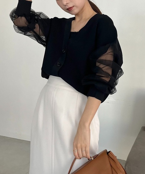 CAPRICIEUX LE'MAGE（カプリシューレマージュ）の「袖シアーカーディガン（カーディガン/ボレロ・レディース・ブラック/オフホワイト/ベージュ・FREE）」の19枚目の写真