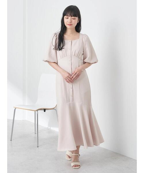 earth music&ecology（アースミュージックアンドエコロジー）の「フロントボタン裾フレアワンピース（ワンピース・レディース・ベージュ/ライトグリーン・M/S）」の3枚目の写真