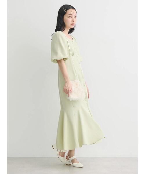 earth music&ecology（アースミュージックアンドエコロジー）の「フロントボタン裾フレアワンピース（ワンピース・レディース・ベージュ/ライトグリーン・M/S）」の9枚目の写真