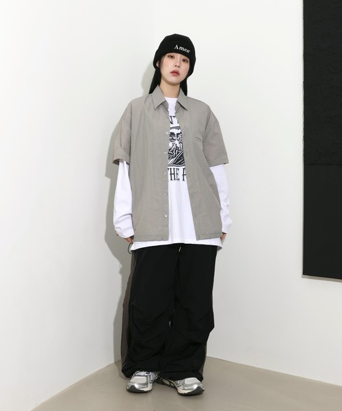 FOLLOWIN（フォロウィン）の「[UNISEX][6color][スポーティーブロックコアルック]ナイロンサイドラインストリングトラックワイドパンツ（その他パンツ・レディース・ベージュ/ブラウン/チャコールグレー/ブラック/カーキ/ライトブルー・FREE）」の7枚目の写真