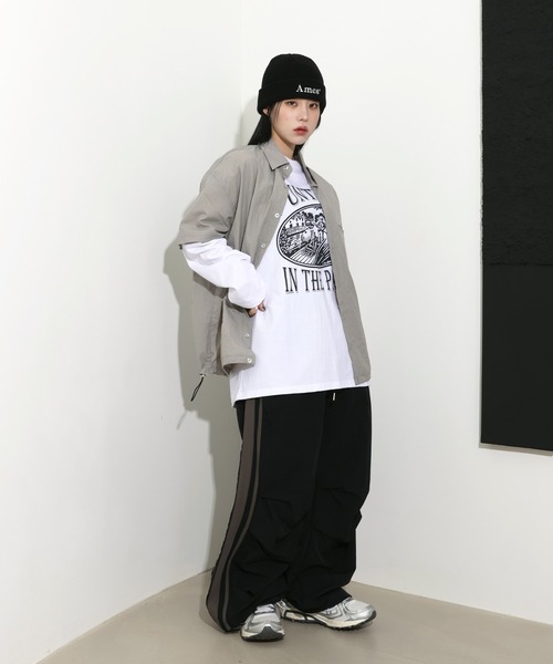 FOLLOWIN（フォロウィン）の「[UNISEX][6color][スポーティーブロックコアルック]ナイロンサイドラインストリングトラックワイドパンツ（その他パンツ・レディース・ベージュ/ブラウン/チャコールグレー/ブラック/カーキ/ライトブルー・FREE）」の8枚目の写真