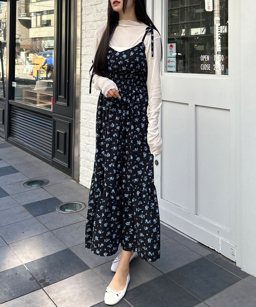 INGNI（イング）の「肩リボン花柄ティアードワンピース