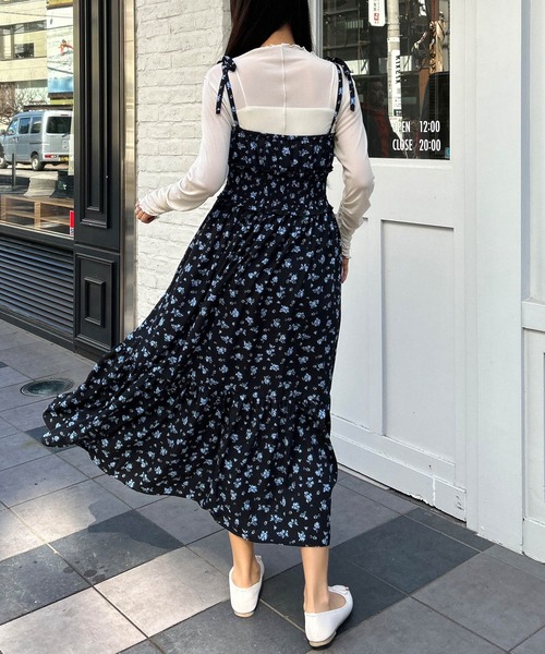 INGNI（イング）の「肩リボン花柄ティアードワンピース（ワンピース