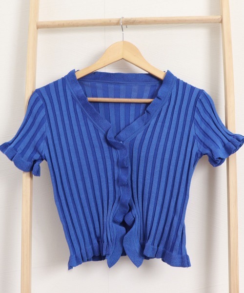 Miniministore(ミニミニストア)の「フリルリブニットレディース Vネック薄手(ニット/セーター・レディース・ラベンダー/ブラック/ベージュ/ホワイト/レッド/ロイヤルブルー/ピンク/ワインレッド/ライム・FREE)」の20枚目の写真