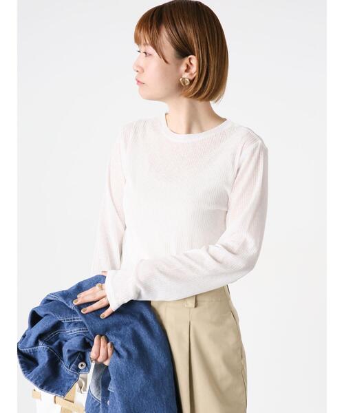 Lugnoncure(ルノンキュール)の「クルーネックシアーリブトップス(ニット/セーター・レディース・ブラック/グリーン/オフホワイト・F)」の5枚目の写真