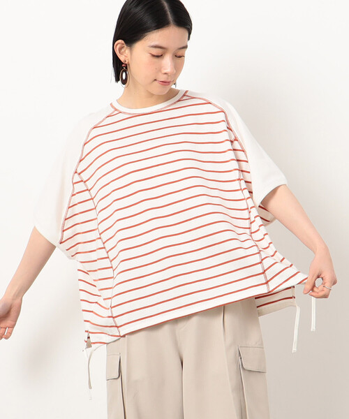 ONIGIRI（オニギリ）の「ボーダー　ドルマンスリーブＴシャツ（Tシャツ/カットソー・レディース・イエロー/オレンジ/ネイビー/ターコイズブルー・FREE）」の4枚目の写真