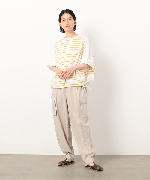 ONIGIRI（オニギリ）の「ボーダー　ドルマンスリーブＴシャツ（Tシャツ/カットソー・レディース・イエロー/オレンジ/ネイビー/ターコイズブルー・FREE）」の21枚目の写真