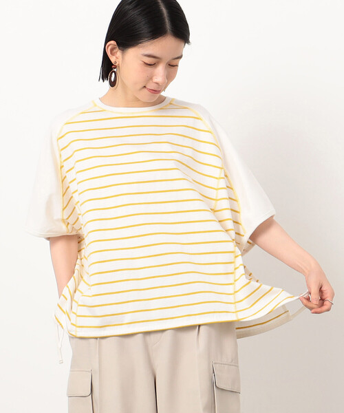ONIGIRI（オニギリ）の「ボーダー　ドルマンスリーブＴシャツ（Tシャツ/カットソー・レディース・イエロー/オレンジ/ネイビー/ターコイズブルー・FREE）」の20枚目の写真