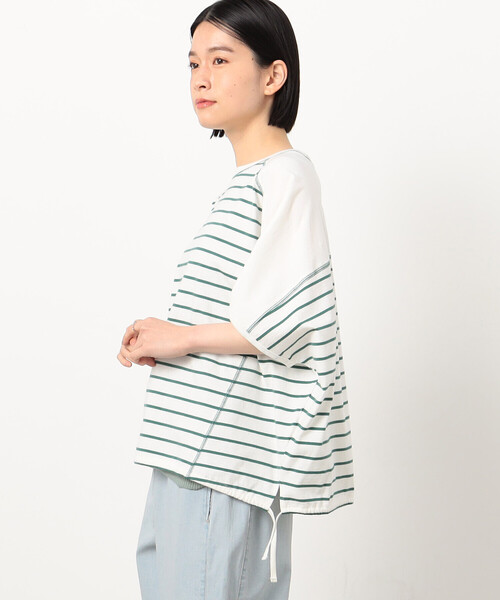 ONIGIRI（オニギリ）の「ボーダー　ドルマンスリーブＴシャツ（Tシャツ/カットソー・レディース・イエロー/オレンジ/ネイビー/ターコイズブルー・FREE）」の16枚目の写真