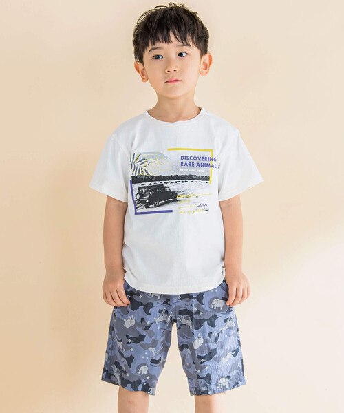 Noeil aime BeBe（ノイユエイムベベ）の「サファリカー写真プリントTシャツ(80~130cm)（Tシャツ/カットソー・キッズ・ホワイト/グリーン・130cm/80ｃｍ/90cm/110cm/100cm/120cm）」の3枚目の写真