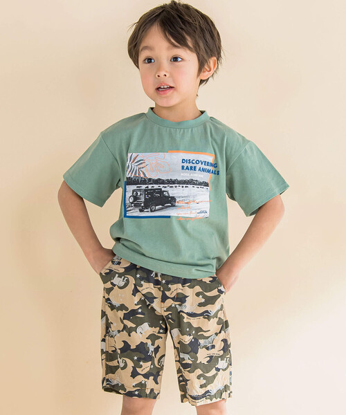 Noeil aime BeBe（ノイユエイムベベ）の「サファリカー写真プリントTシャツ(80~130cm)（Tシャツ/カットソー・キッズ・ホワイト/グリーン・130cm/80ｃｍ/90cm/110cm/100cm/120cm）」の4枚目の写真