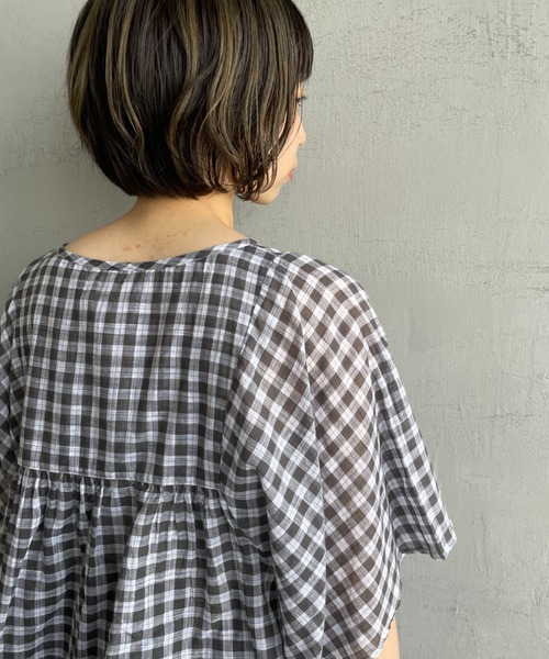 soil（ソイル）の「[SOIL/ソイル] ファンシーギンガムチェック ドルマンスリーブシャツブラウス（シャツ/ブラウス・レディース・ネイビー/チャコールグレー・1）」の13枚目の写真