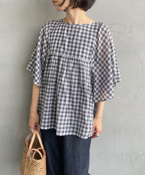 soil（ソイル）の「[SOIL/ソイル] ファンシーギンガムチェック ドルマンスリーブシャツブラウス（シャツ/ブラウス・レディース・ネイビー/チャコールグレー・1）」の6枚目の写真