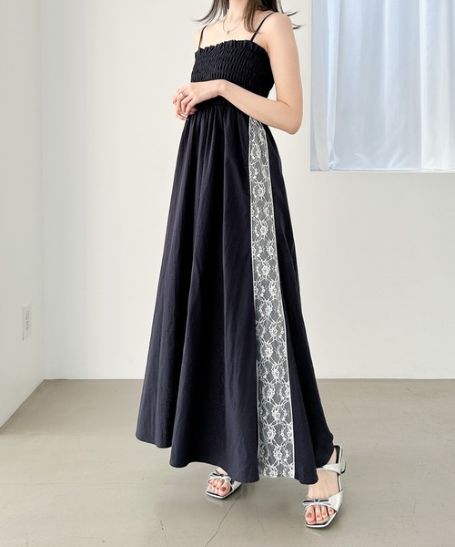 Heather（ヘザー）の「ラインレースシャーリングキャミワンピース　118751（ワンピース・レディース・ホワイト/ネイビー/ブラック・FREE）」の3枚目の写真