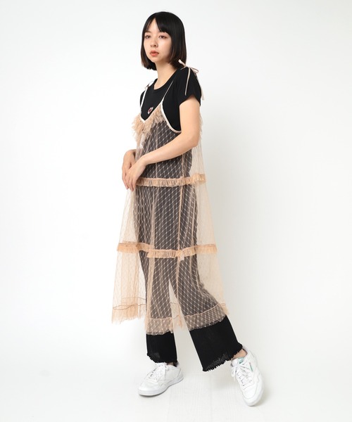 RNA（アールエヌエー）の「D1653 ダイヤモンドメッシュキャミワンピース（ワンピース・レディース・ブラック/キナリ/ベージュ・MEDIUM）」の4枚目の写真