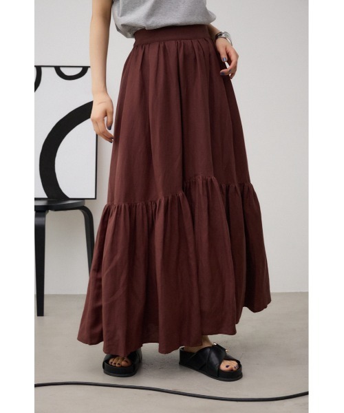 AZUL by moussy（アズールバイマウジー）の「リネンミックスマキシスカート（スカート・レディース・グリーン/ブラウン/レッド/ブラック/ライトベージュ・FREE）」の3枚目の写真