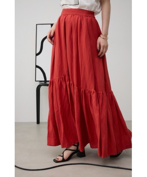 AZUL by moussy（アズールバイマウジー）の「リネンミックスマキシスカート（スカート・レディース・グリーン/ブラウン/レッド/ブラック/ライトベージュ・FREE）」の5枚目の写真