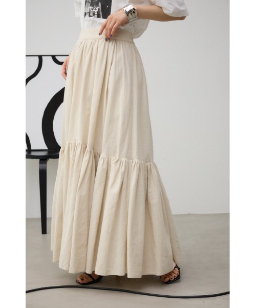 AZUL by moussy（アズールバイマウジー）の「リネンミックスマキシスカート（スカート・レディース・グリーン/ブラウン/レッド/ブラック/ライトベージュ・FREE）」の4枚目の写真