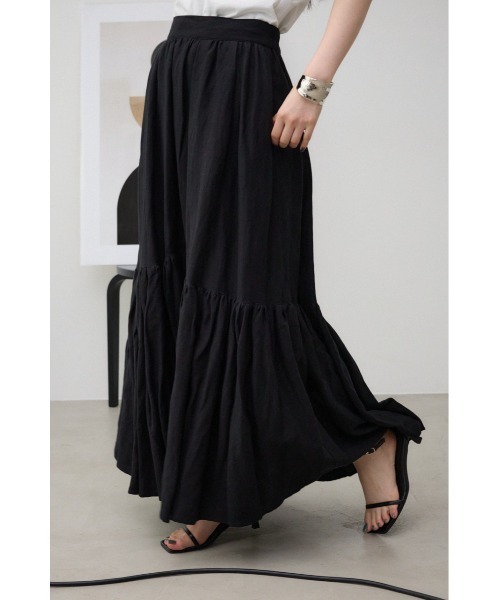 AZUL by moussy（アズールバイマウジー）の「リネンミックスマキシスカート（スカート・レディース・グリーン/ブラウン/レッド/ブラック/ライトベージュ・FREE）」の6枚目の写真