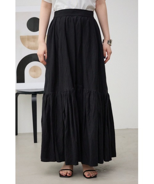 AZUL by moussy（アズールバイマウジー）の「リネンミックスマキシスカート（スカート・レディース・グリーン/ブラウン/レッド/ブラック/ライトベージュ・FREE）」の9枚目の写真