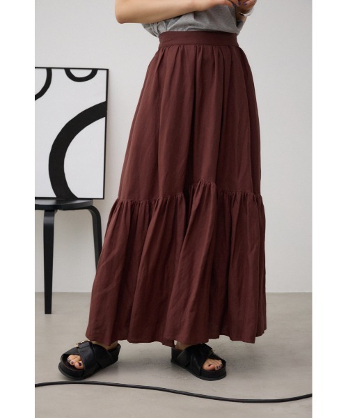 AZUL by moussy（アズールバイマウジー）の「リネンミックスマキシスカート（スカート・レディース・グリーン/ブラウン/レッド/ブラック/ライトベージュ・FREE）」の17枚目の写真