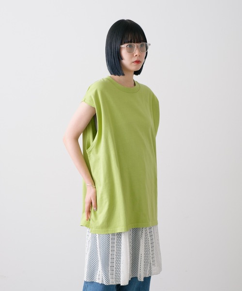 WHIMSIC(ウィムジック)の「【UNISEX】ピグメントダイノースリーブTシャツ(Tシャツ/カットソー・メンズ・チャコールグレー/グリーン系その他/グレー/ホワイト/オレンジ・FREE)」の4枚目の写真